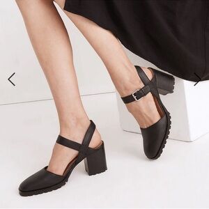Madewell Black Leather Block Heel Flats